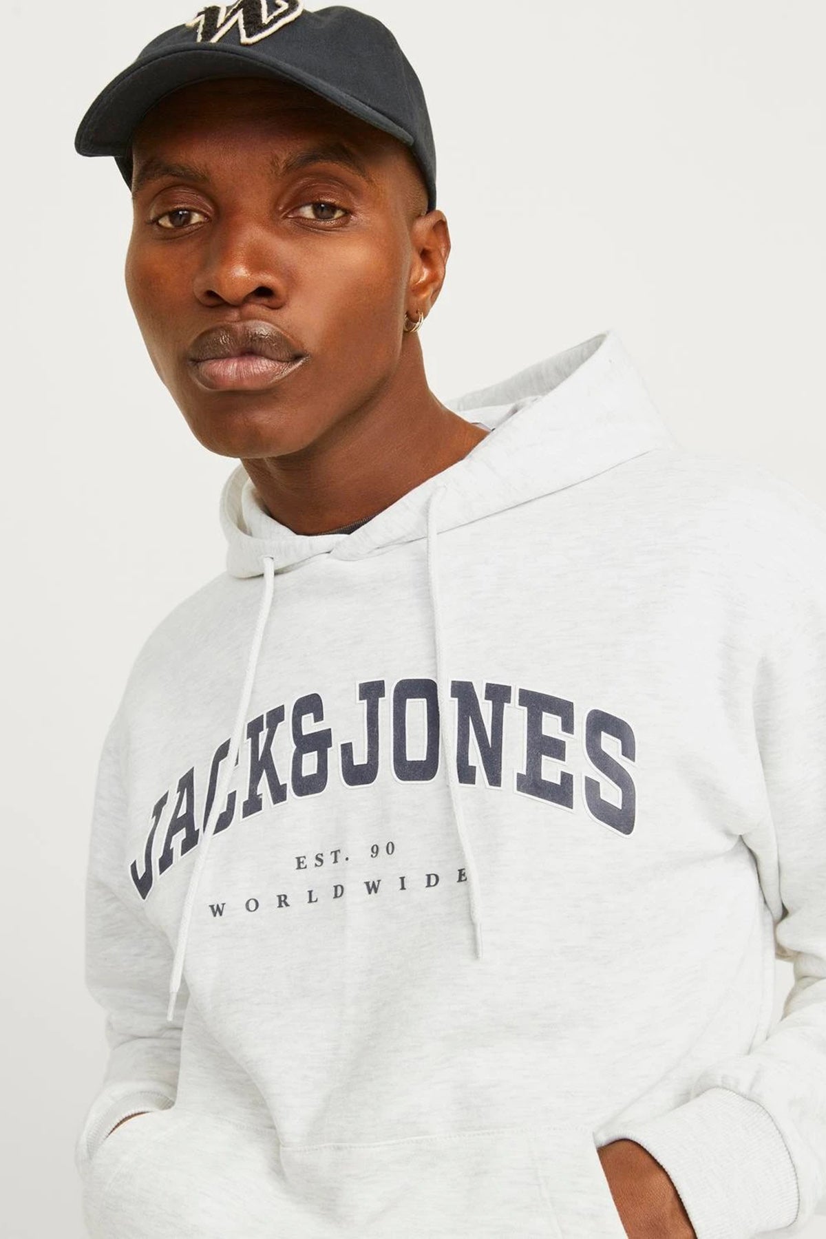 Jack & Jones Essentials Jjecaleb Pamuklu Relaxed Fit Kapüşonlu Erkek Sweat 12256521 AÇIK GRİ