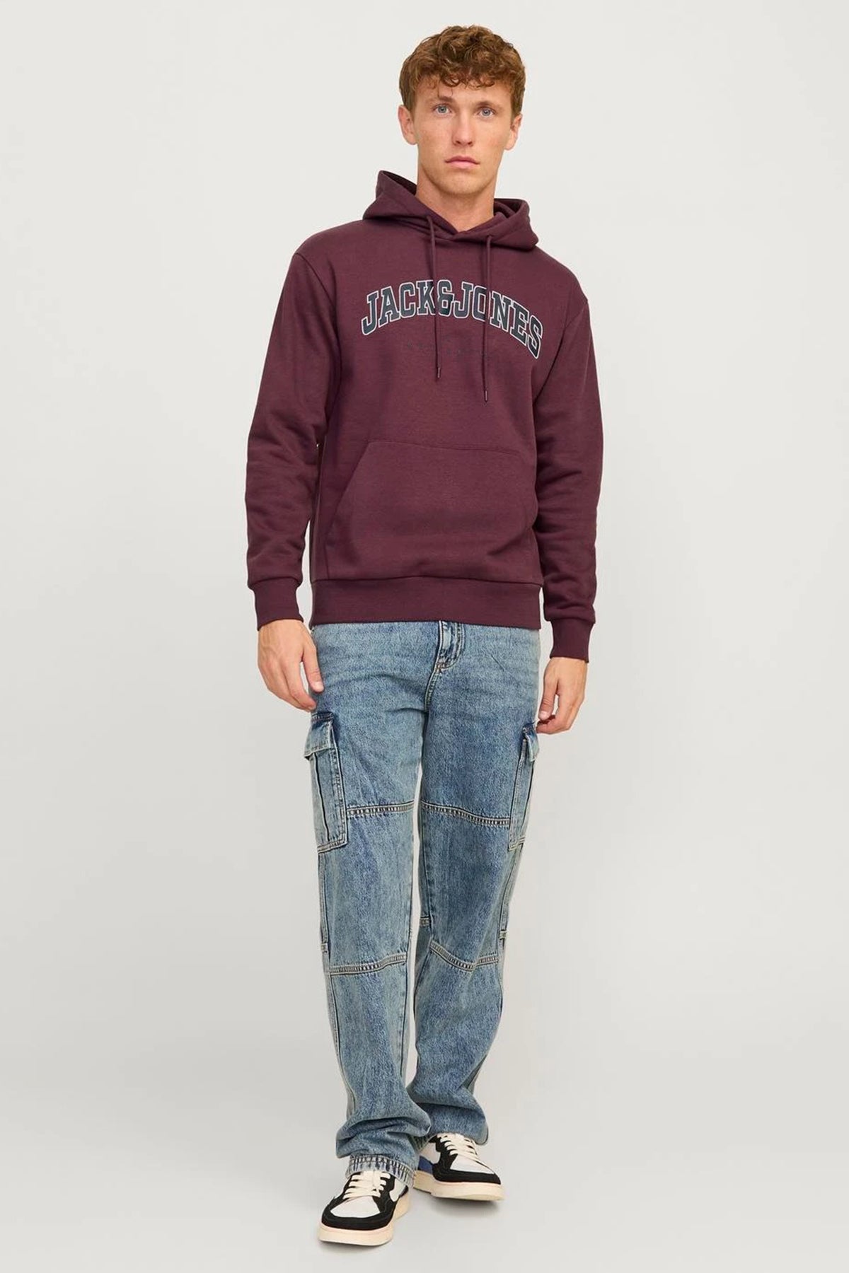 Jack & Jones Essentials Jjecaleb Pamuklu Relaxed Fit Kapüşonlu Erkek Sweat 12256521 BORDO