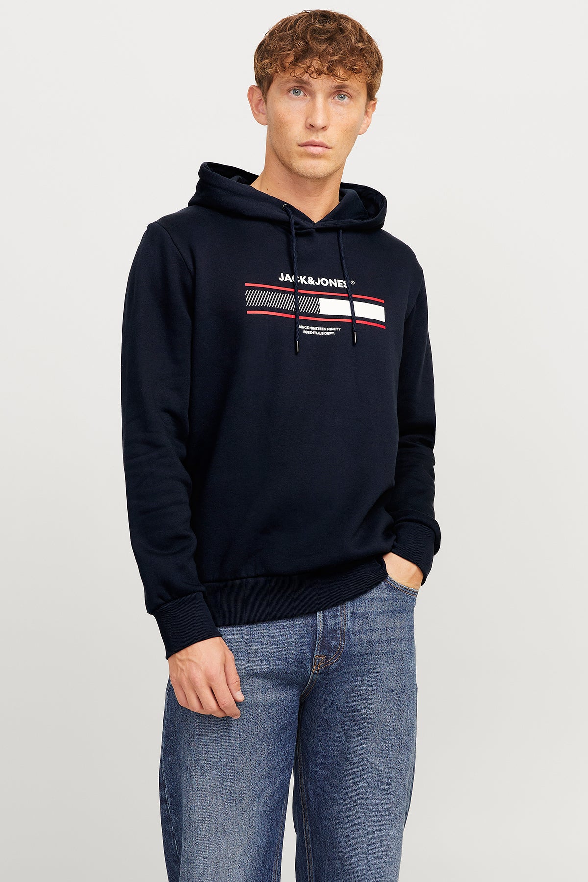 Jack & Jones Jjsouth Baskılı Pamuklu Regular Fit Kapüşonlu Erkek Sweat 12256820 LACİVERT