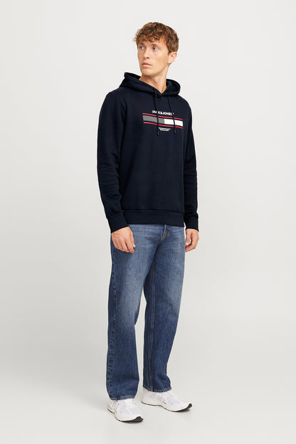 Jack & Jones Jjsouth Baskılı Pamuklu Regular Fit Kapüşonlu Erkek Sweat 12256820 LACİVERT