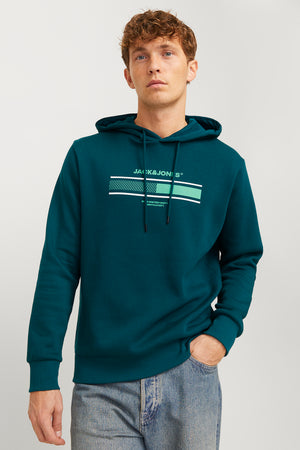 Jack & Jones Jjsouth Baskılı Pamuklu Regular Fit Kapüşonlu Erkek Sweat 12256820 PETROL