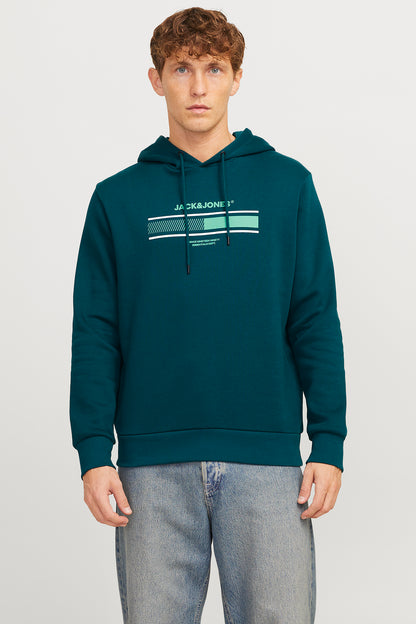 Jack & Jones Jjsouth Baskılı Pamuklu Regular Fit Kapüşonlu Erkek Sweat 12256820 PETROL