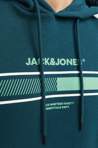 Jack & Jones Jjsouth Baskılı Pamuklu Regular Fit Kapüşonlu Erkek Sweat 12256820 PETROL