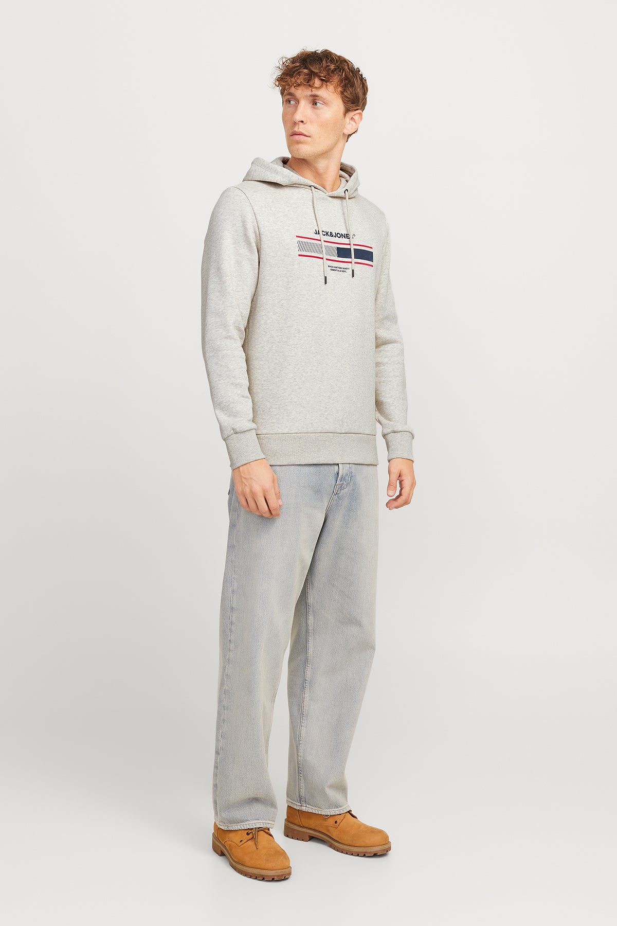 Jack & Jones Jjsouth Baskılı Pamuklu Regular Fit Kapüşonlu Erkek Sweat 12256820 AÇIK GRİ