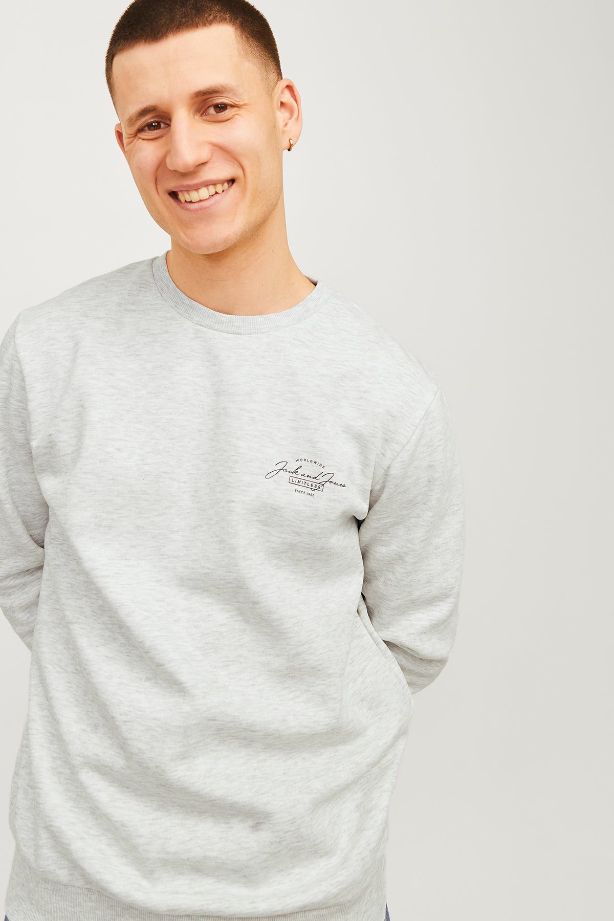 Jack & Jones Jjferris Pamuk Karışımlı Regular Fit Bisiklet Yaka Erkek Sweat 12256837 AÇIK GRİ