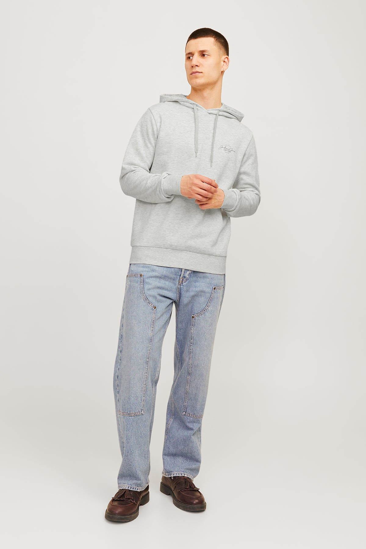 Jack & Jones Jjferris Pamuk Karışımlı Regular Fit Kapüşonlu Erkek Sweat 12256838 AÇIK GRİ