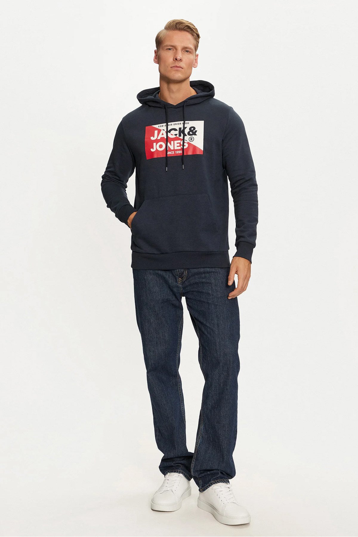 Jack & Jones Jjnolan Pamuklu Baskılı Relaxed Fit Kapüşonlu Erkek Sweat 12256849 LACİVERT