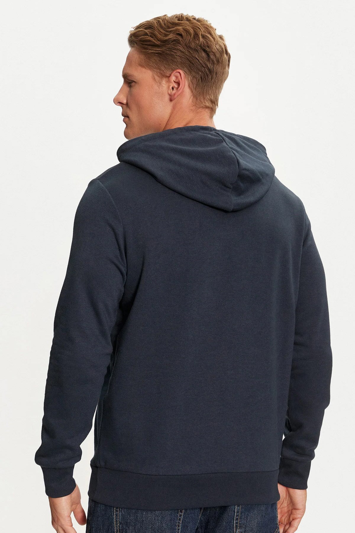 Jack & Jones Jjnolan Pamuklu Baskılı Relaxed Fit Kapüşonlu Erkek Sweat 12256849 LACİVERT