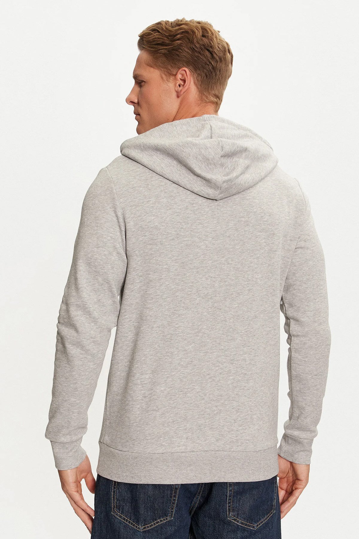 Jack & Jones Jjnolan Pamuklu Baskılı Relaxed Fit Kapüşonlu Erkek Sweat 12256849 AÇIK GRİ