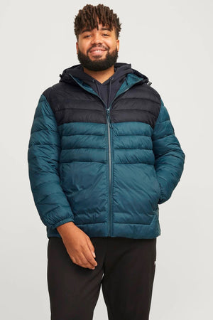 Jack & Jones Plus Jjesprint Comfort Fit Kapüşonlu Erkek Mont 12259003 Koyu Yeşil-Siyah