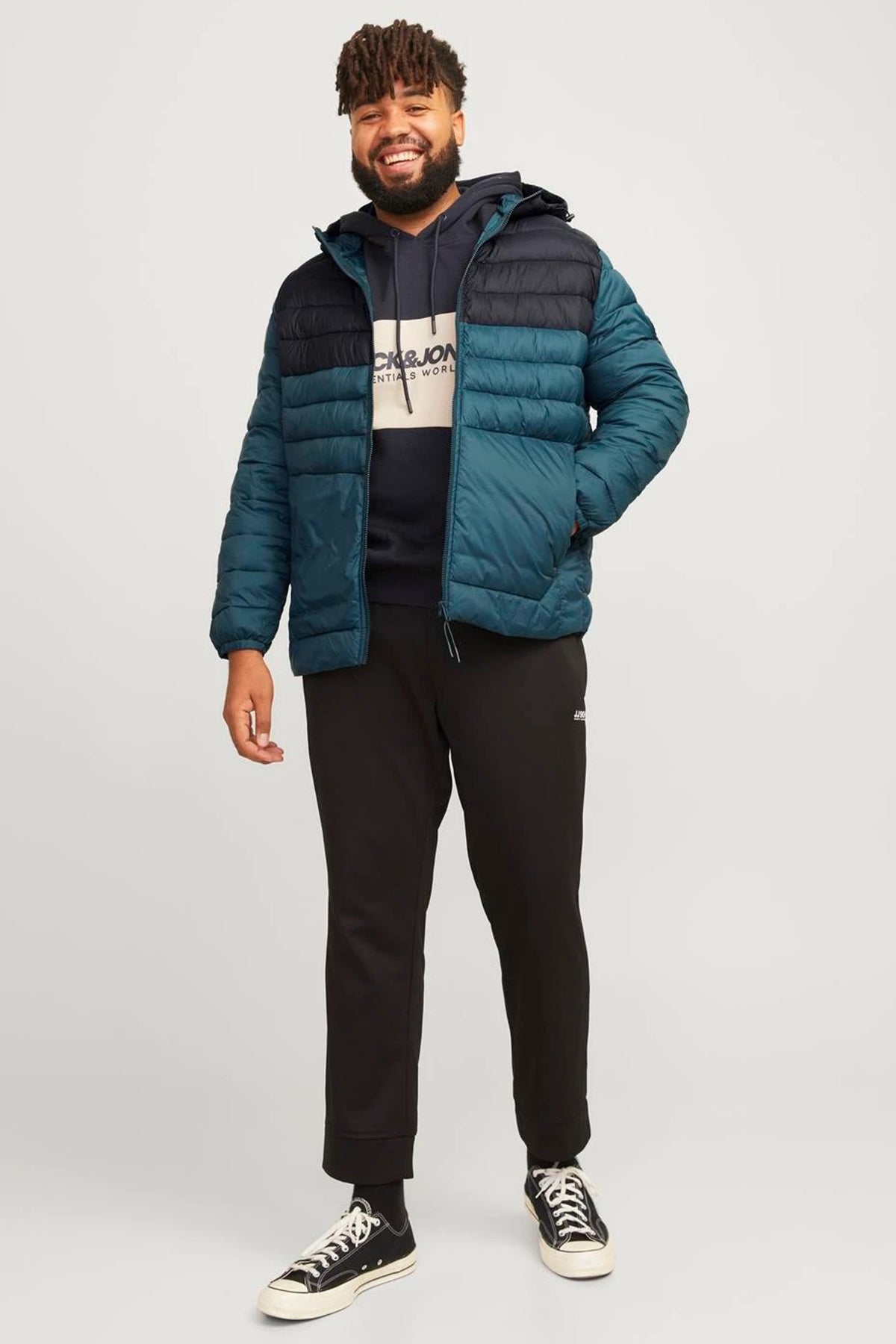 Jack & Jones Plus Jjesprint Comfort Fit Kapüşonlu Erkek Mont 12259003 Koyu Yeşil-Siyah