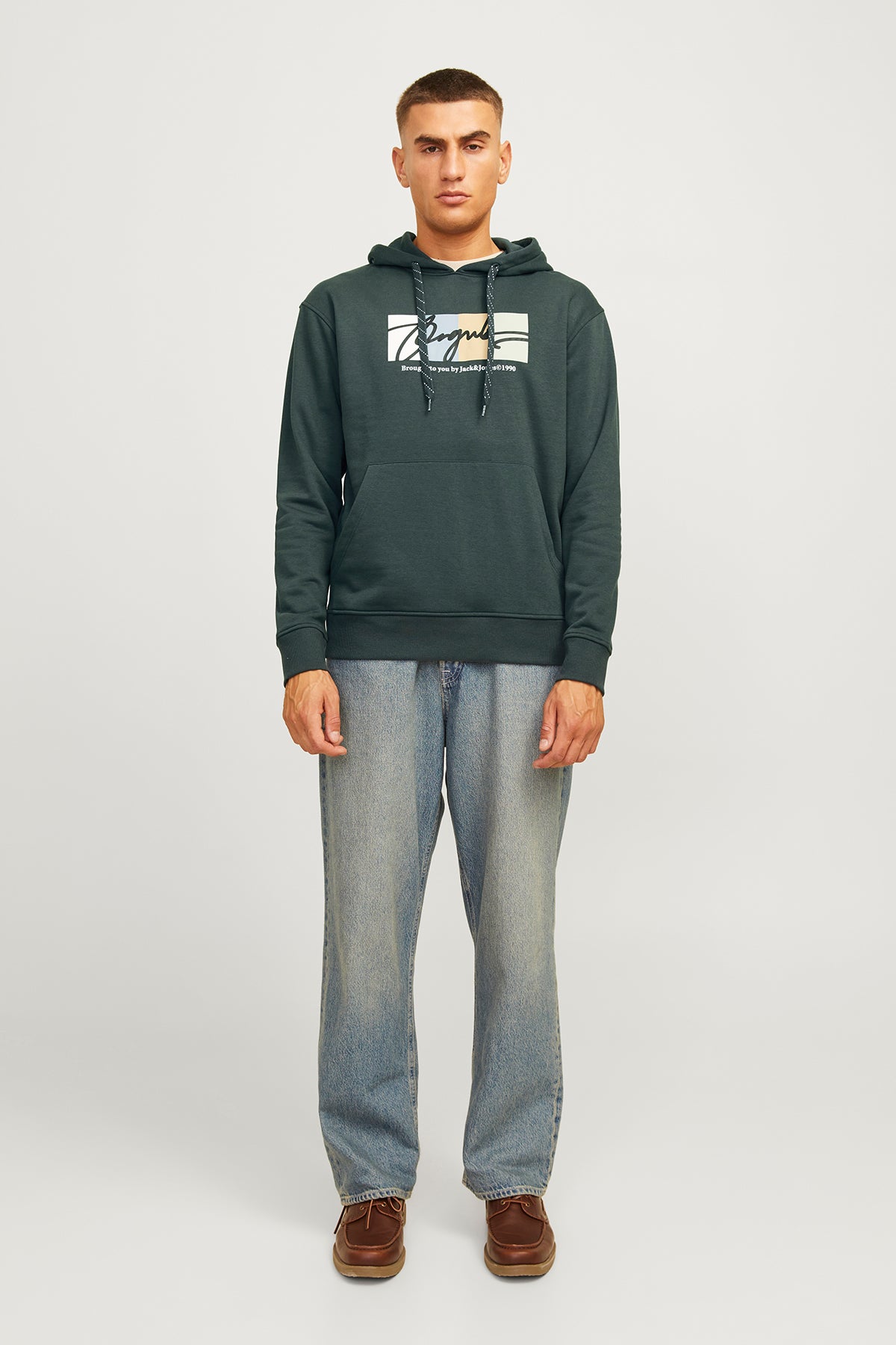 Jack & Jones Originals Jorportland Pamuk Karışımlı Regular Fit Kapüşonlu Erkek Sweat 12262421 KOYU YEŞİL