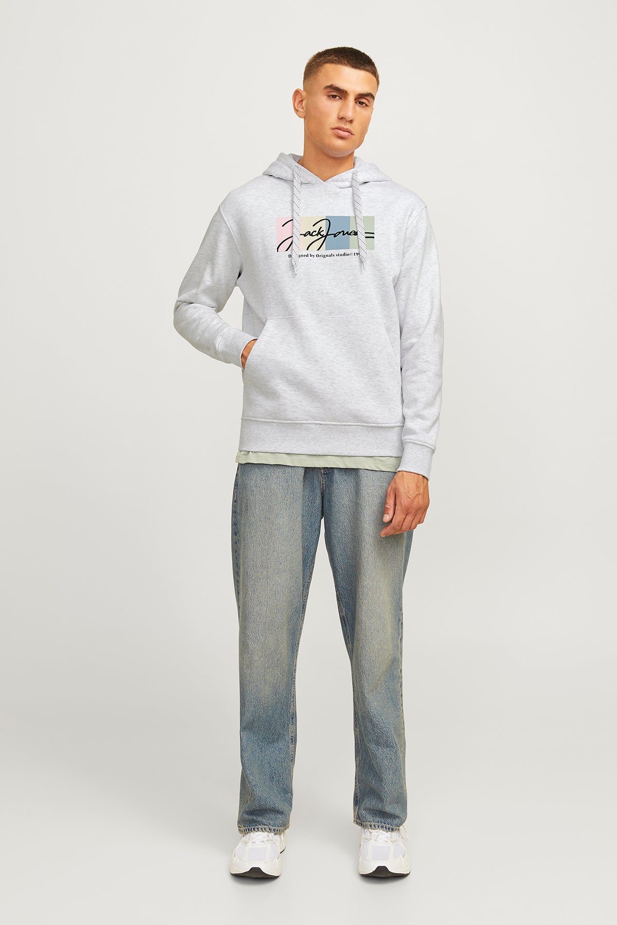 Jack & Jones Originals Jorportland Pamuk Karışımlı Regular Fit Kapüşonlu Erkek Sweat 12262421 AÇIK GRİ