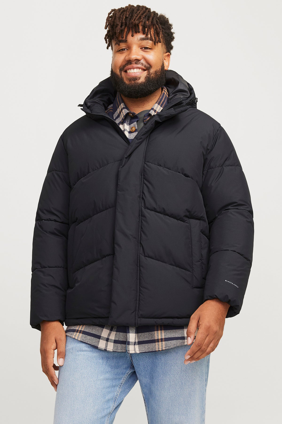 Jack & Jones Jjworld Büyük Beden Regular Fit Kapüşonlu Şişme Erkek Mont 12263325 SİYAH