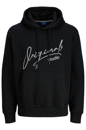 Jack & Jones Originals Jorsignature Pamuklu Relaxed Fit Kapüşonlu Baskılı Erkek Sweat 12281990 SİYAH