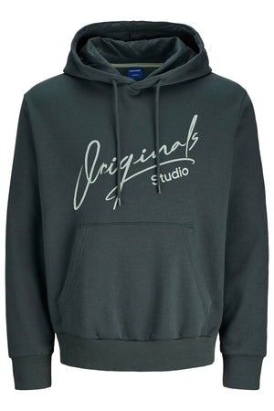 Jack & Jones Originals Jorsignature Pamuklu Relaxed Fit Kapüşonlu Baskılı Erkek Sweat 12281990 KOYU YEŞİL