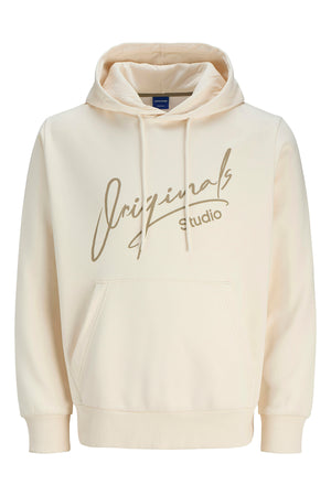 Jack & Jones Originals Jorsignature Pamuklu Relaxed Fit Kapüşonlu Baskılı Erkek Sweat 12281990 KREM