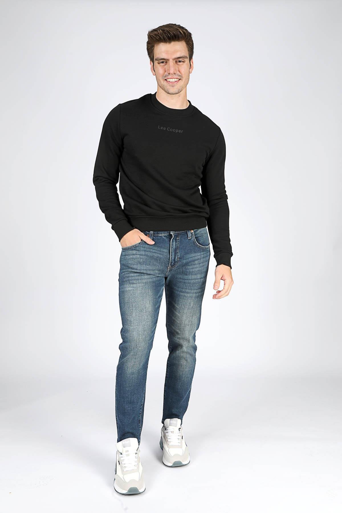 Lee Cooper Dorre Baskılı Pamuklu Regular Fit Sıfır Yaka Erkek Sweat 251 LCM 241021 8101 SİYAH