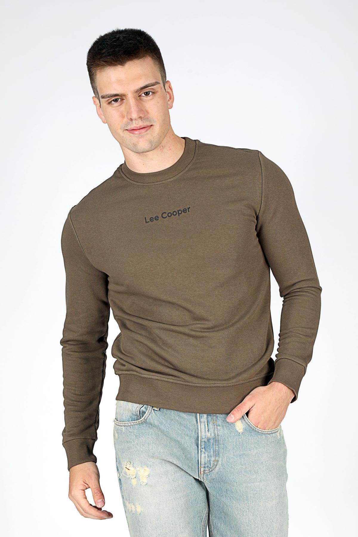 Lee Cooper Dorre Baskılı Pamuklu Regular Fit Sıfır Yaka Erkek Sweat 251 LCM 241021 9220 Olive