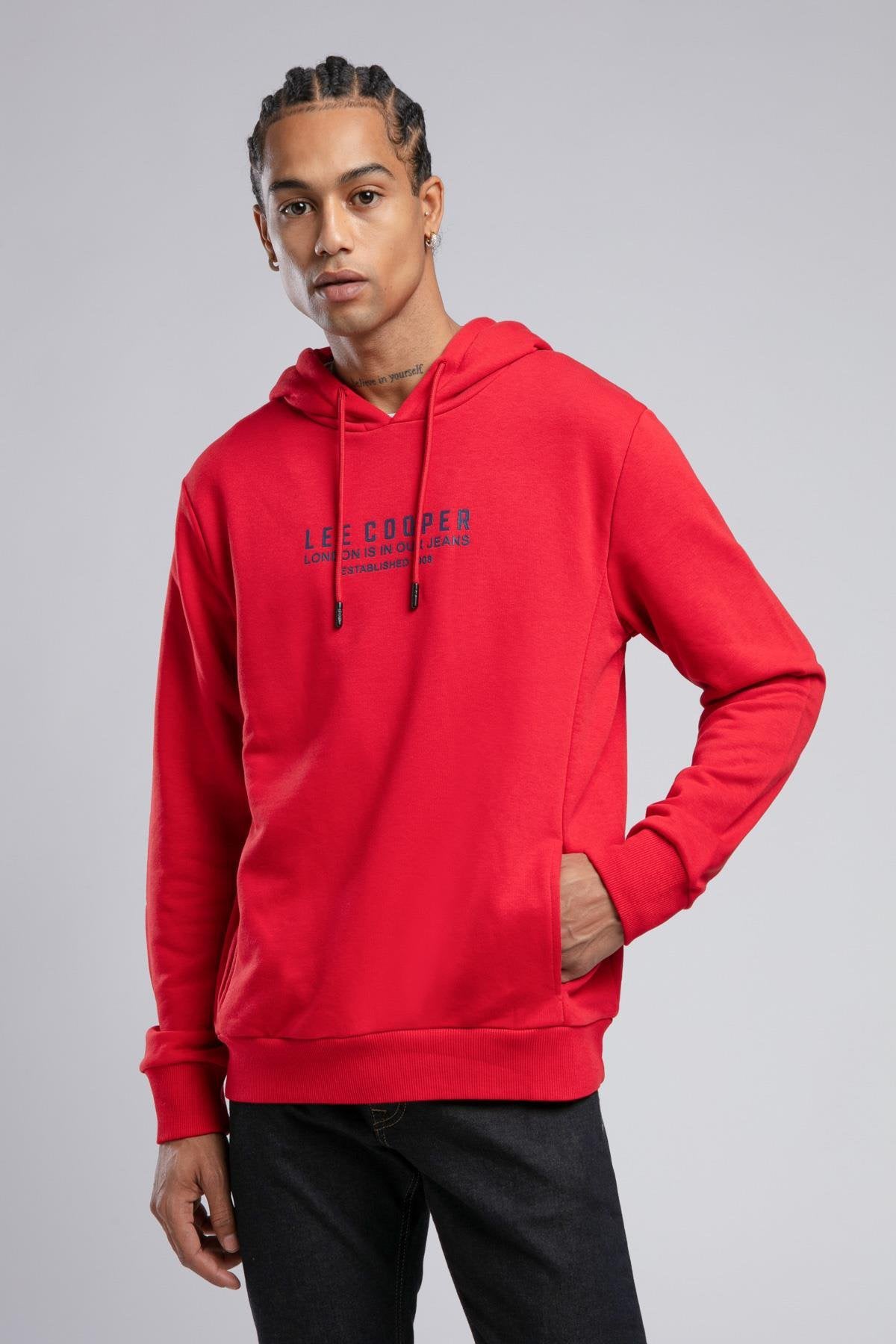 Lee Cooper Faust Baskılı Pamuklu Regular Fit Kapüşonlu Erkek Sweat 251 LCM 241035 3101 KIRMIZI