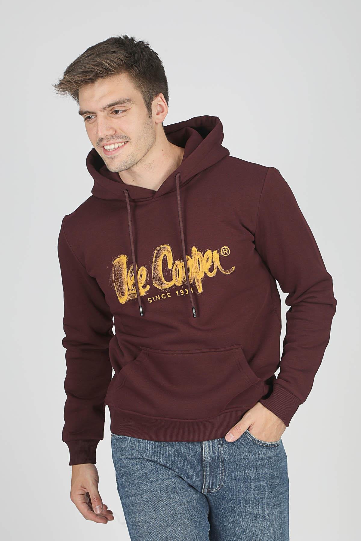 Lee Cooper Gregory Baskılı Pamuklu Regular Fit Kapüşonlu Erkek Sweat 251 LCM 241036 4201 MÜRDÜM