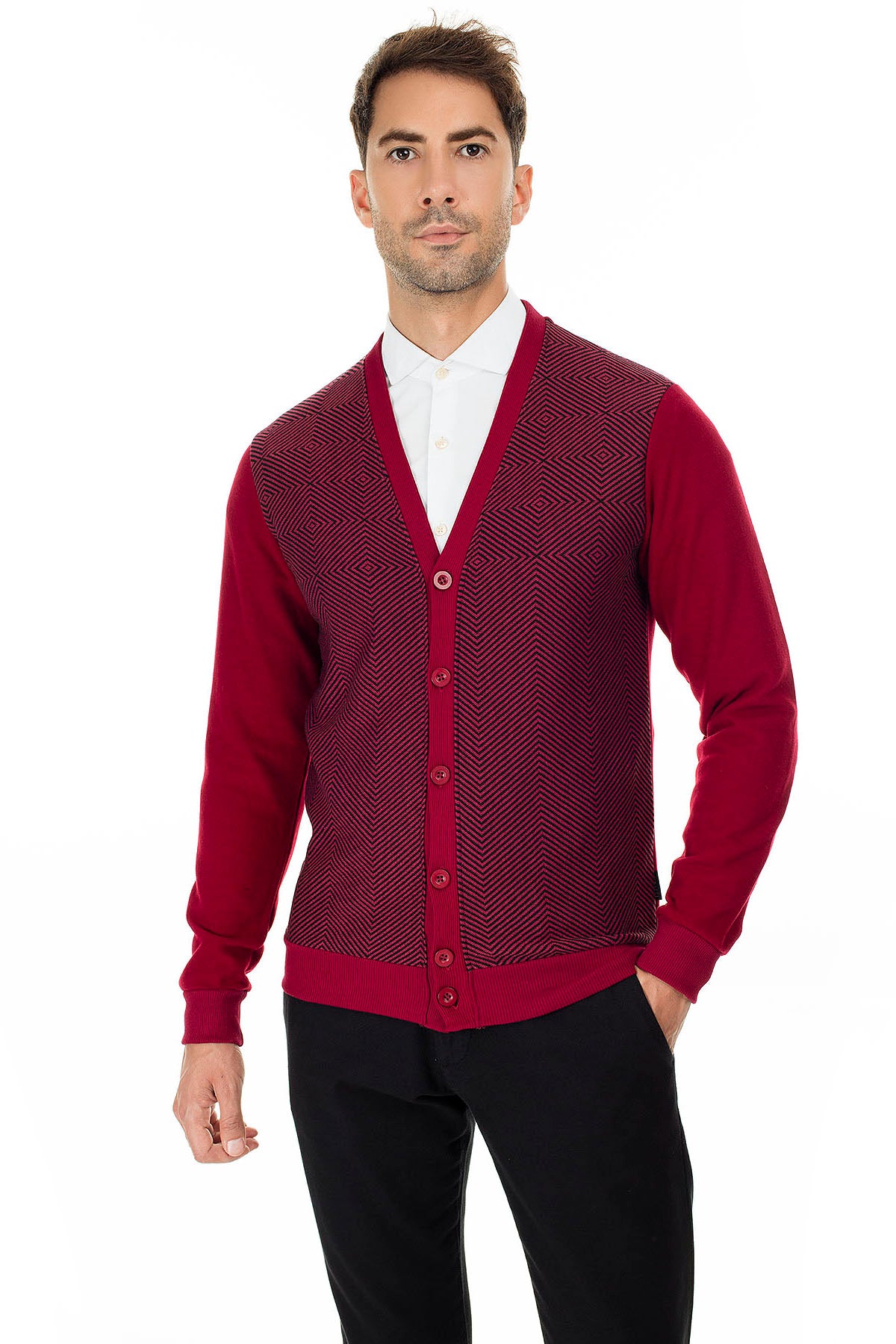 Buratti Slim Fit V Yaka Erkek Hırka 456405 BORDO