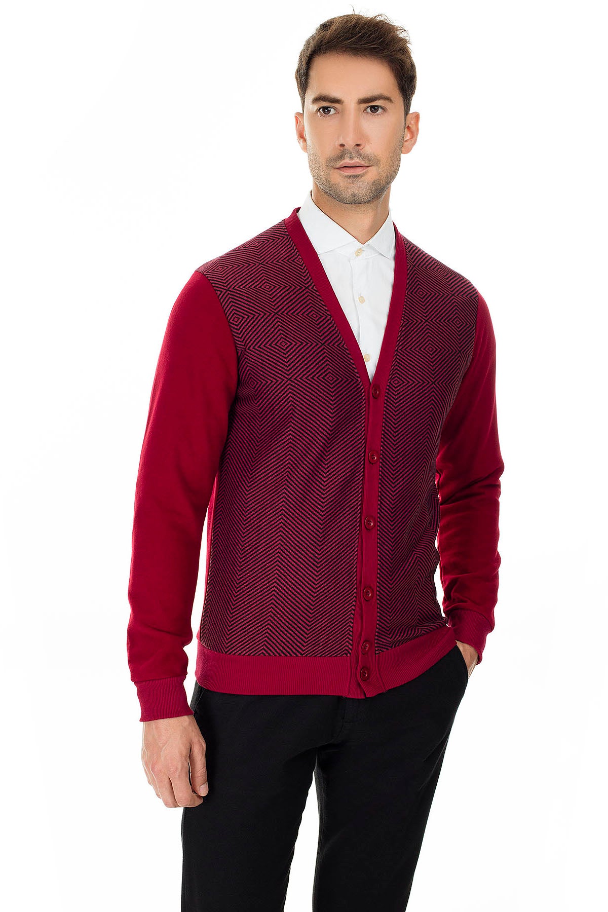 Buratti Slim Fit V Yaka Erkek Hırka 456405 BORDO