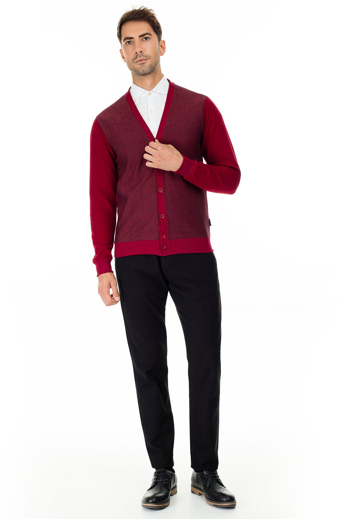 Buratti Slim Fit V Yaka Erkek Hırka 456405 BORDO