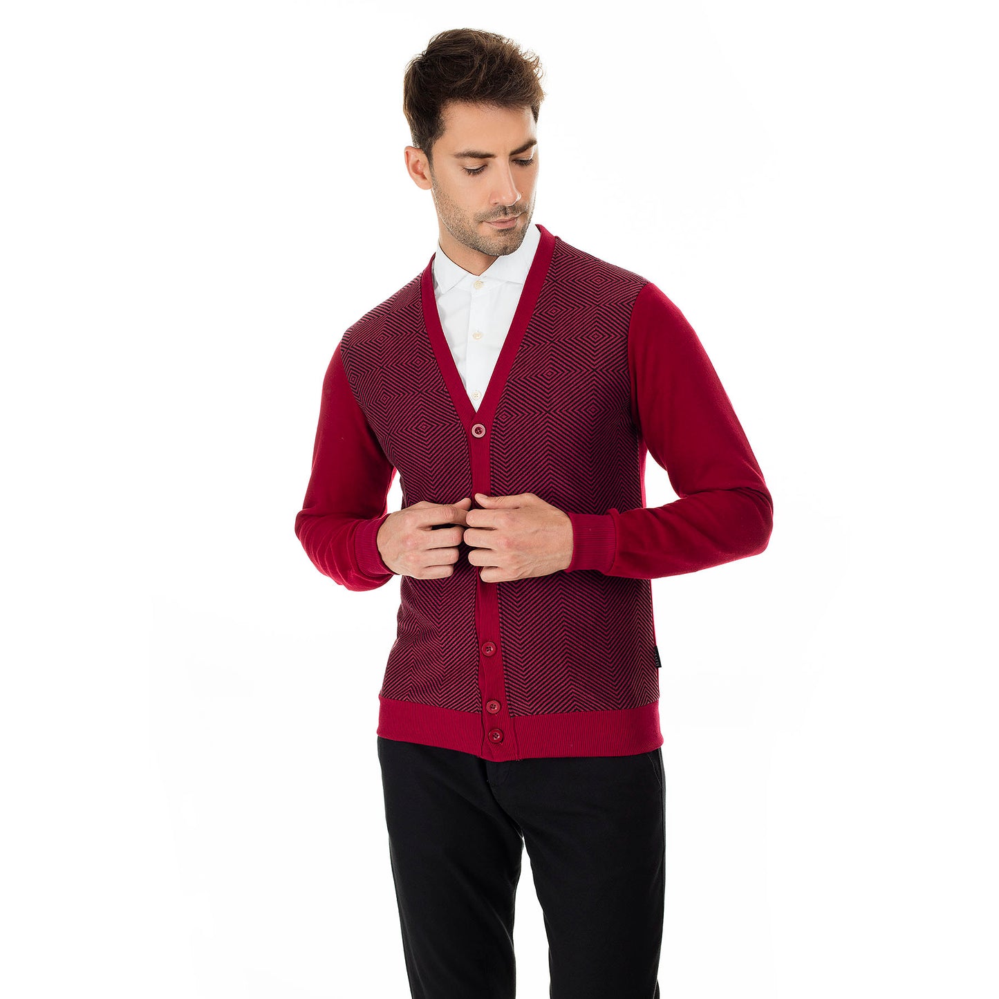 Buratti Slim Fit V Yaka Erkek Hırka 456405 BORDO