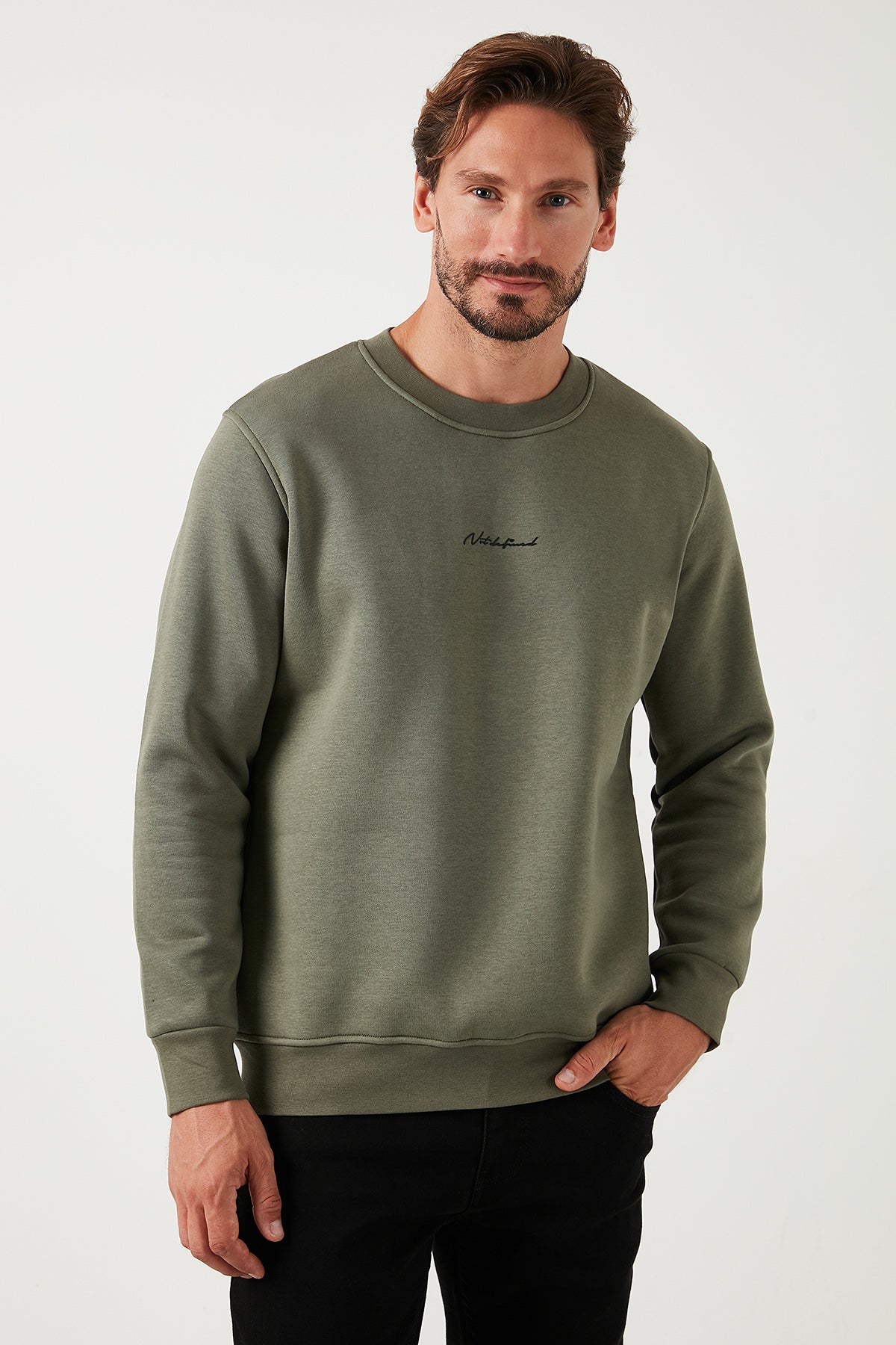 Buratti Pamuklu Regular Fit Bisiklet Yaka Erkek Sweat 59050121 HAKİ