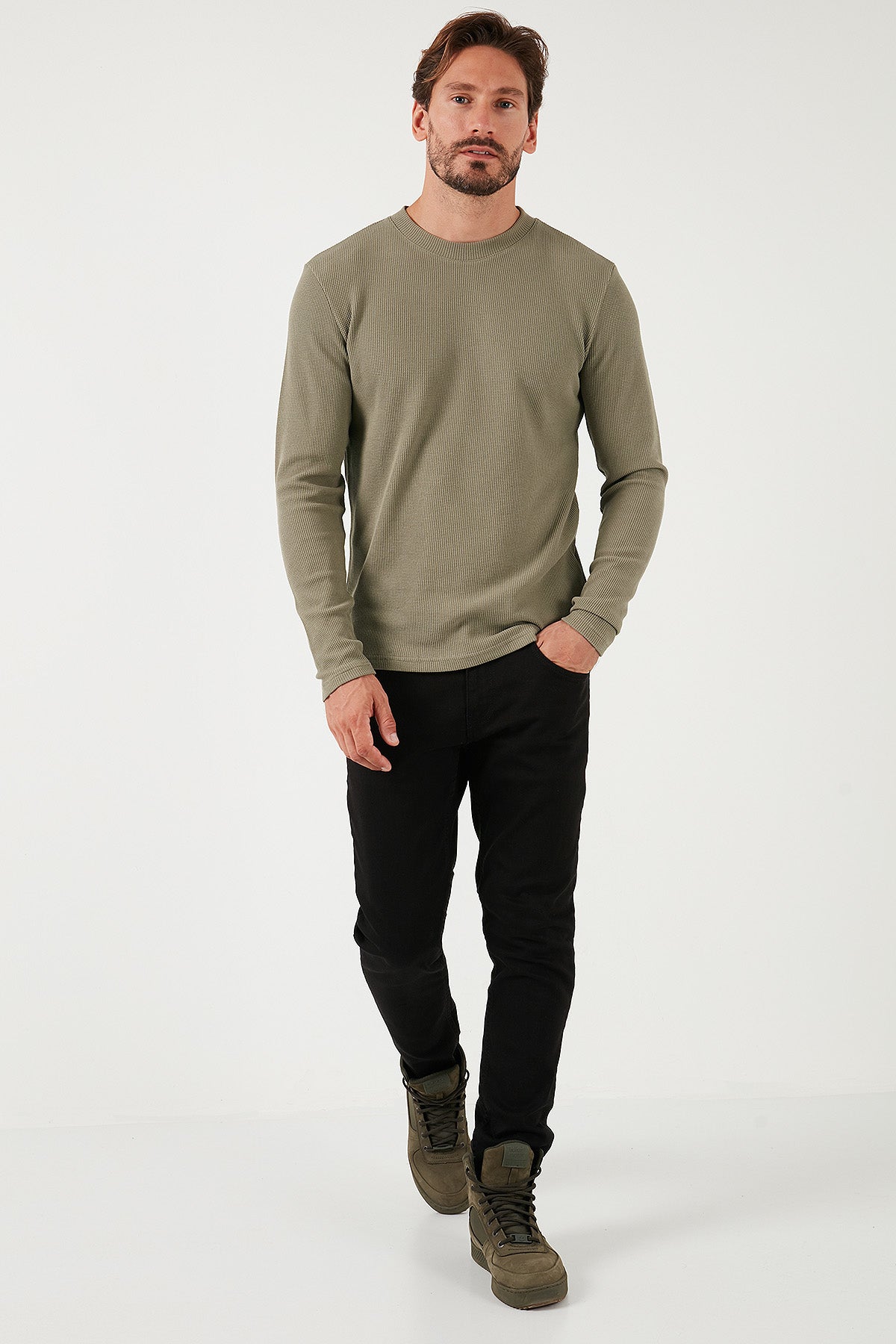 Buratti Pamuklu Bisiklet Yaka Slim Fit Basic Erkek Sweat 5905073 Vizon Yeşili