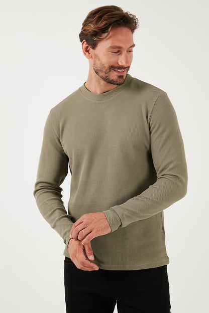 Buratti Pamuklu Bisiklet Yaka Slim Fit Basic Erkek Sweat 5905073 Vizon Yeşili