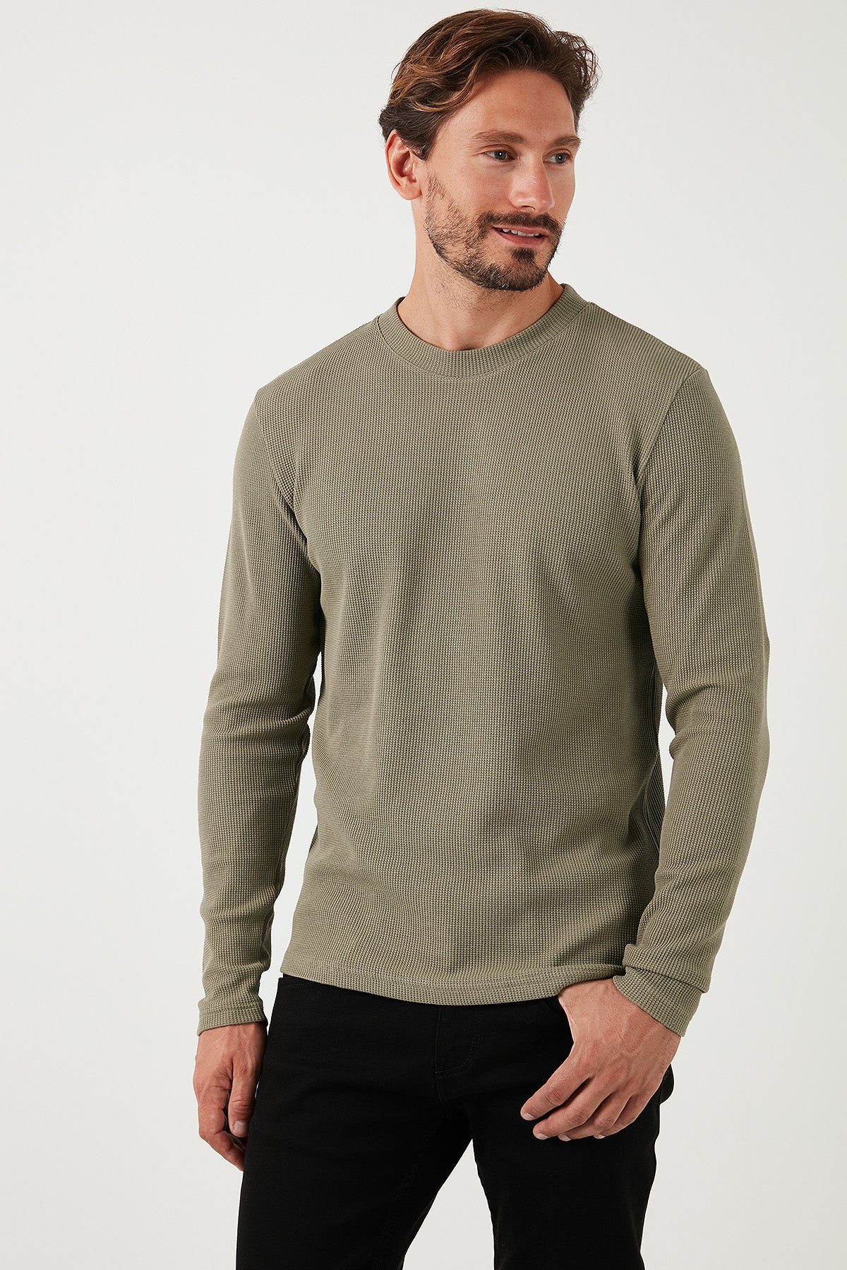 Buratti Pamuklu Bisiklet Yaka Slim Fit Basic Erkek Sweat 5905073 Vizon Yeşili