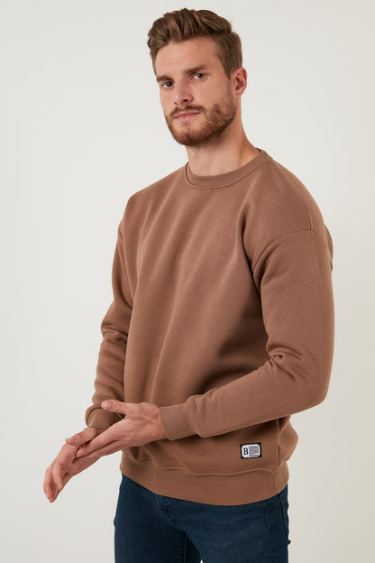 Buratti Regular Fit Bisiklet Yaka Pamuklu İçi Tüylü Yumuşak Şardonlu Erkek Sweat 5905255 SÜTLÜ KAHVE