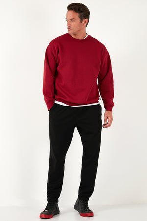 Buratti Regular Fit Bisiklet Yaka Pamuklu İçi Tüylü Yumuşak Şardonlu Erkek Sweat 5905255 BORDO