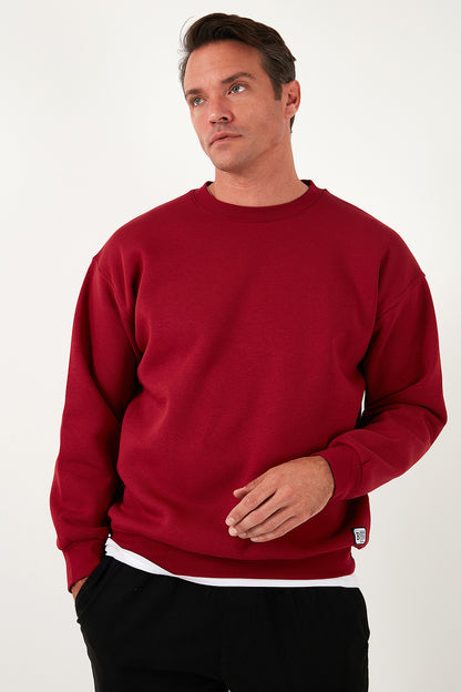 Buratti Regular Fit Bisiklet Yaka Pamuklu İçi Tüylü Yumuşak Şardonlu Erkek Sweat 5905255 BORDO