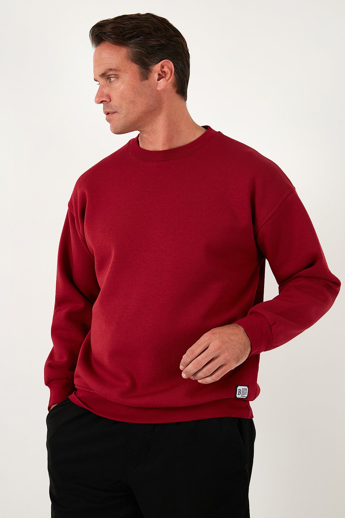 Buratti Regular Fit Bisiklet Yaka Pamuklu İçi Tüylü Yumuşak Şardonlu Erkek Sweat 5905255 BORDO