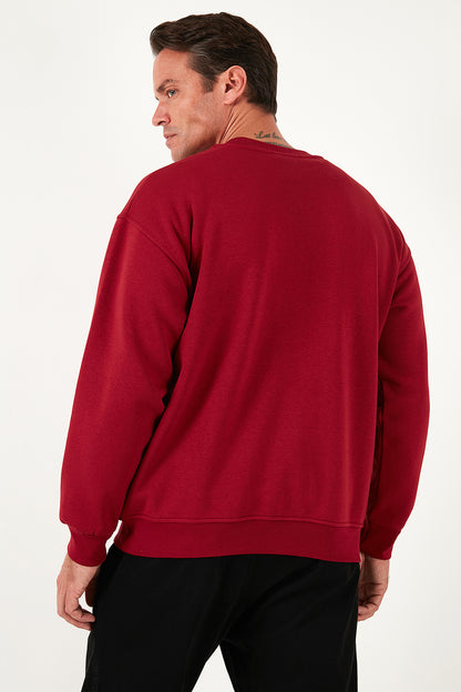 Buratti Regular Fit Bisiklet Yaka Pamuklu İçi Tüylü Yumuşak Şardonlu Erkek Sweat 5905255 BORDO