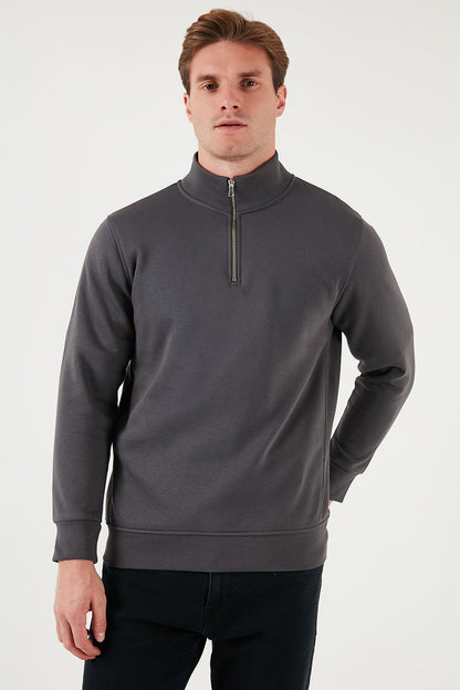 Buratti Pamuklu Regular Fit Yarım Fermuarlı Dik Yaka Erkek Sweat 59052592 ANTRASİT