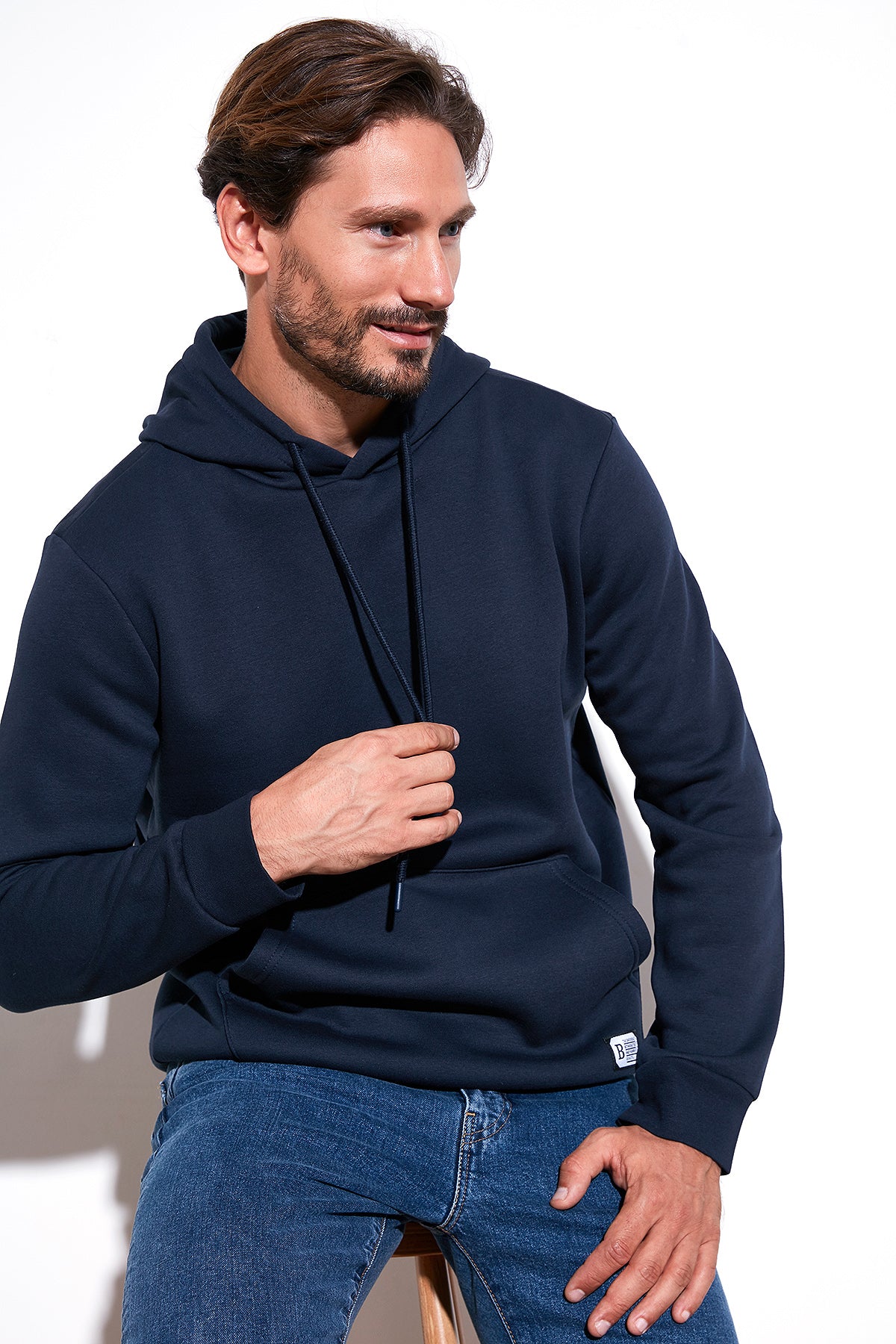 Buratti Slim Fit Kapüşonlu Kanguru Cepli İçi Tüylü Yumuşak Şardonlu Erkek Sweat 5905281 KOYU LACİVERT