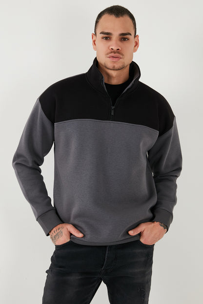 Buratti Regular Fit Fermuarlı Dik Yaka İçi Tüylü Yumuşak Şardonlu Kışlık Erkek Sweat 5905343 SİYAH