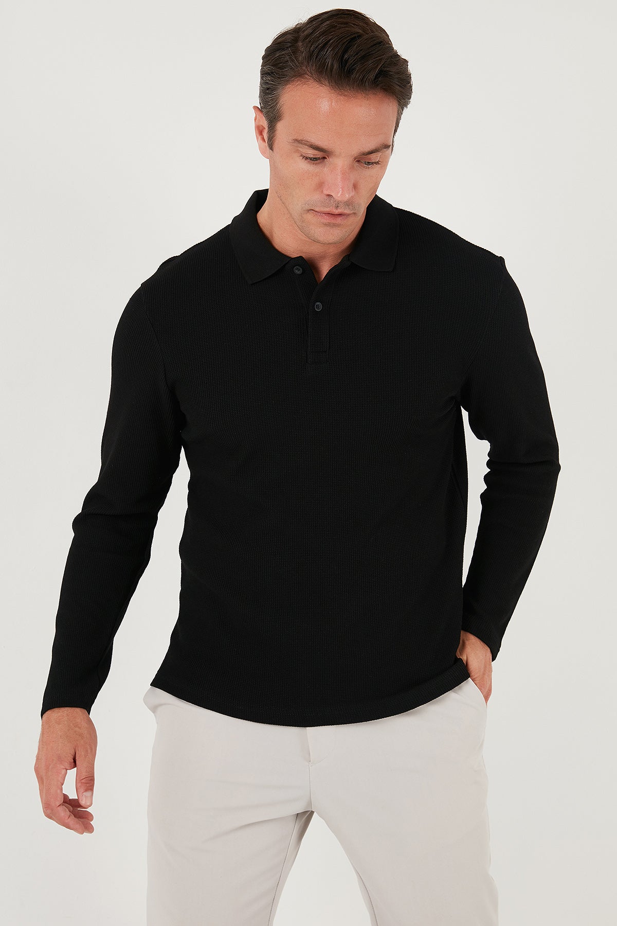 Buratti Pamuklu Regular Fit Düğmeli Polo Yaka Erkek Sweat 5905708 SİYAH