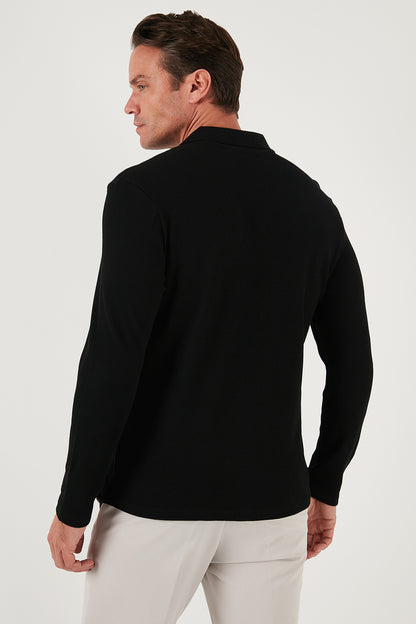 Buratti Pamuklu Regular Fit Düğmeli Polo Yaka Erkek Sweat 5905708 SİYAH