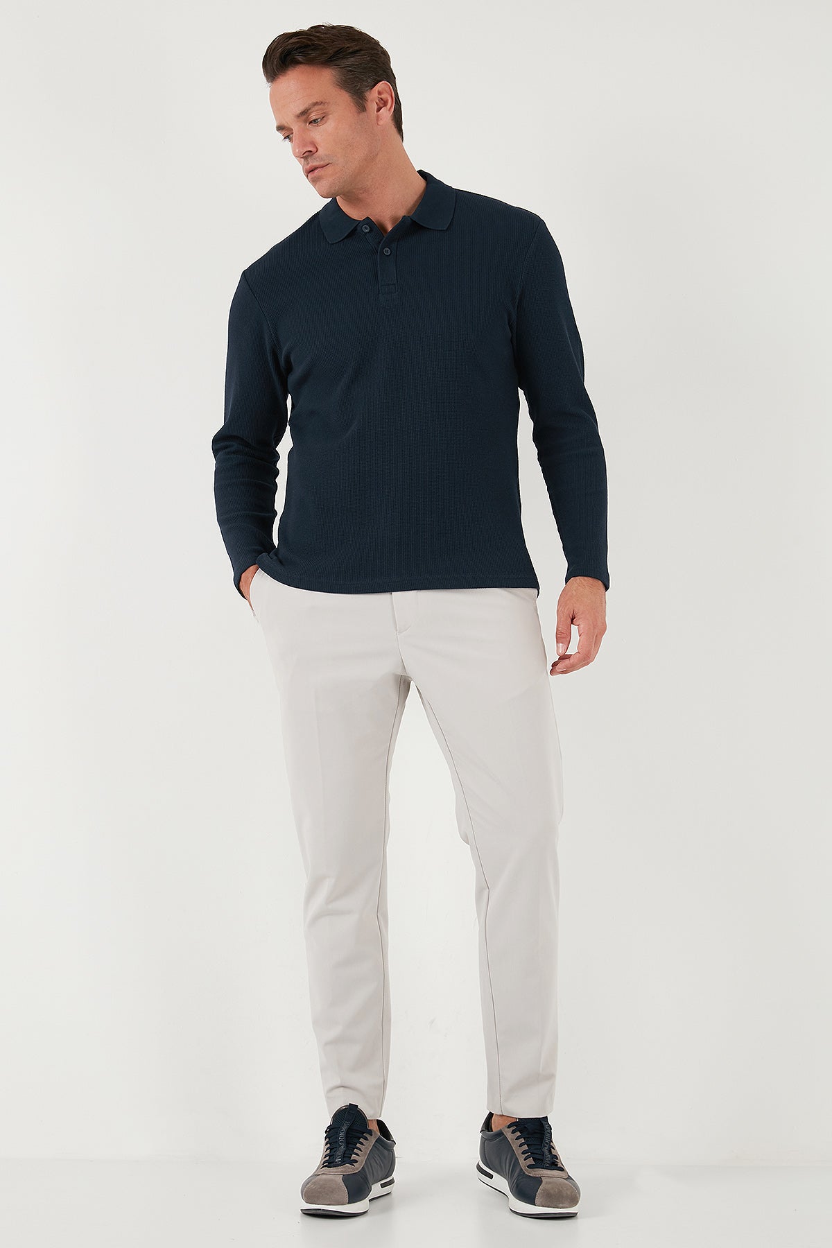 Buratti Pamuklu Regular Fit Düğmeli Polo Yaka Erkek Sweat 5905708 LACİVERT