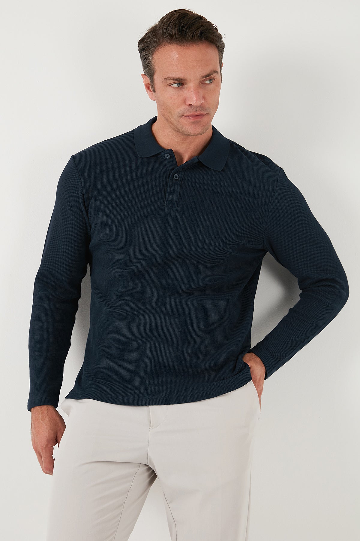 Buratti Pamuklu Regular Fit Düğmeli Polo Yaka Erkek Sweat 5905708 LACİVERT