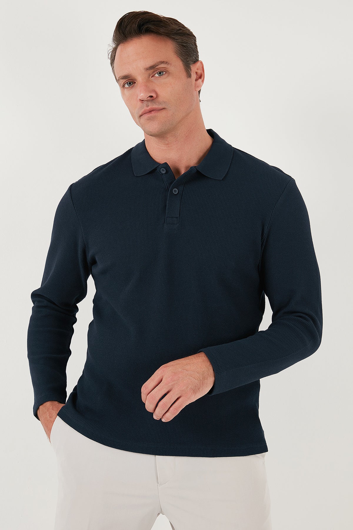 Buratti Pamuklu Regular Fit Düğmeli Polo Yaka Erkek Sweat 5905708 LACİVERT