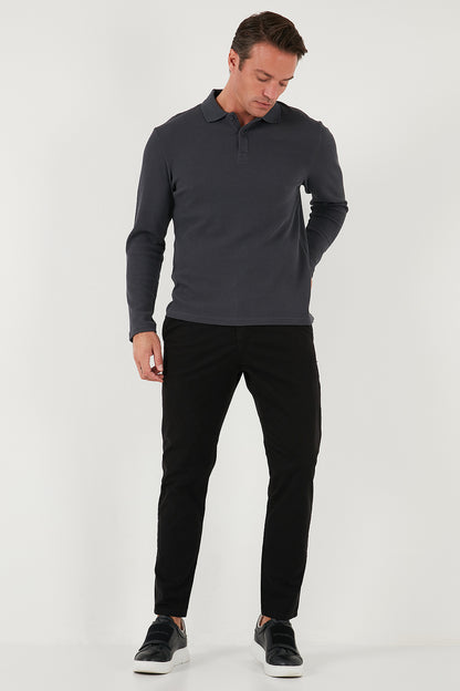 Buratti Pamuklu Regular Fit Düğmeli Polo Yaka Erkek Sweat 5905708 ANTRASİT