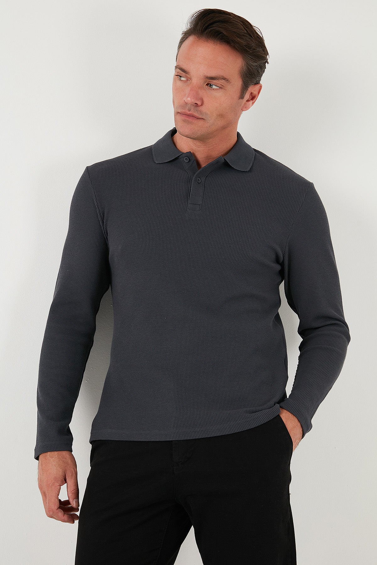 Buratti Pamuklu Regular Fit Düğmeli Polo Yaka Erkek Sweat 5905708 ANTRASİT