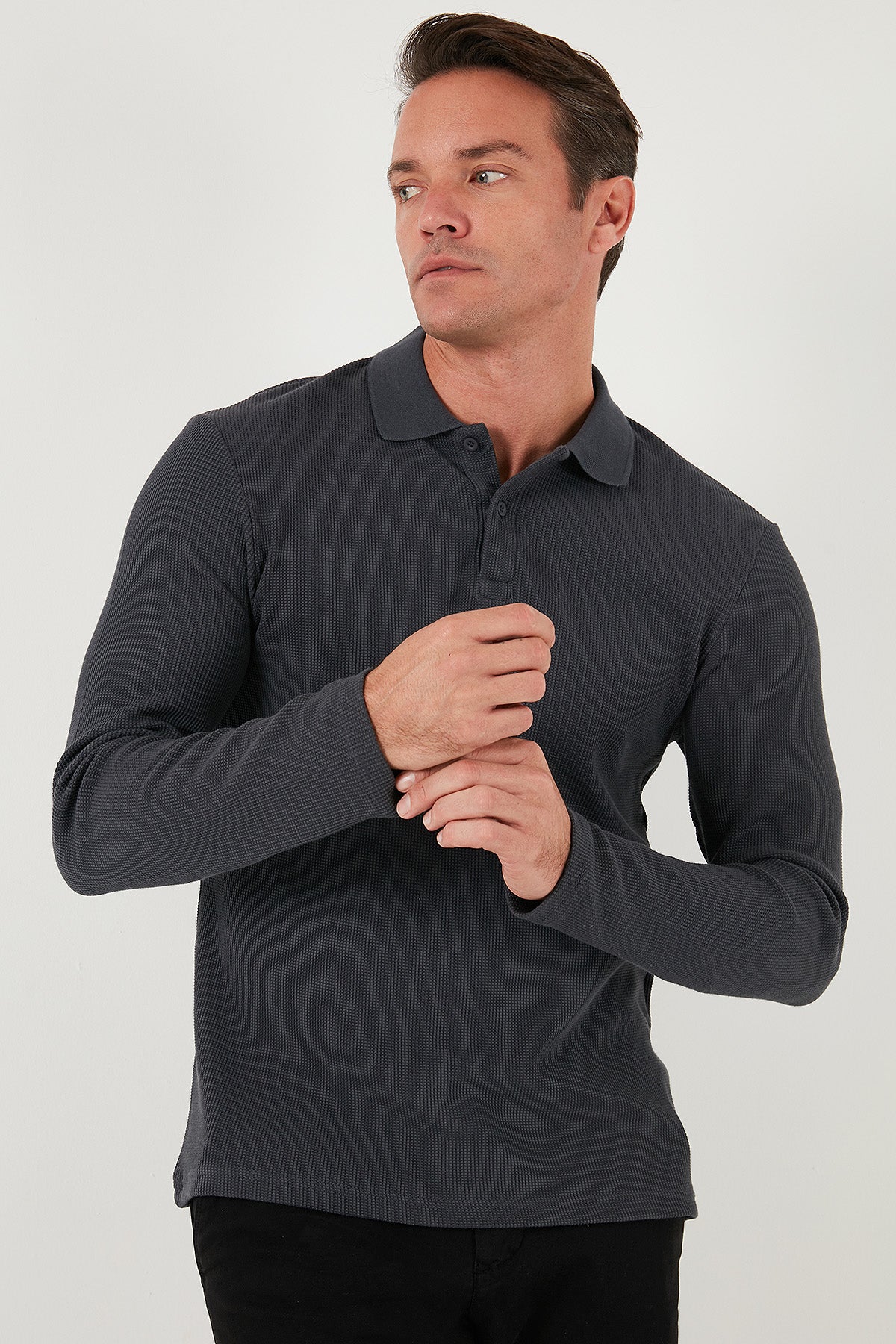 Buratti Pamuklu Regular Fit Düğmeli Polo Yaka Erkek Sweat 5905708 ANTRASİT