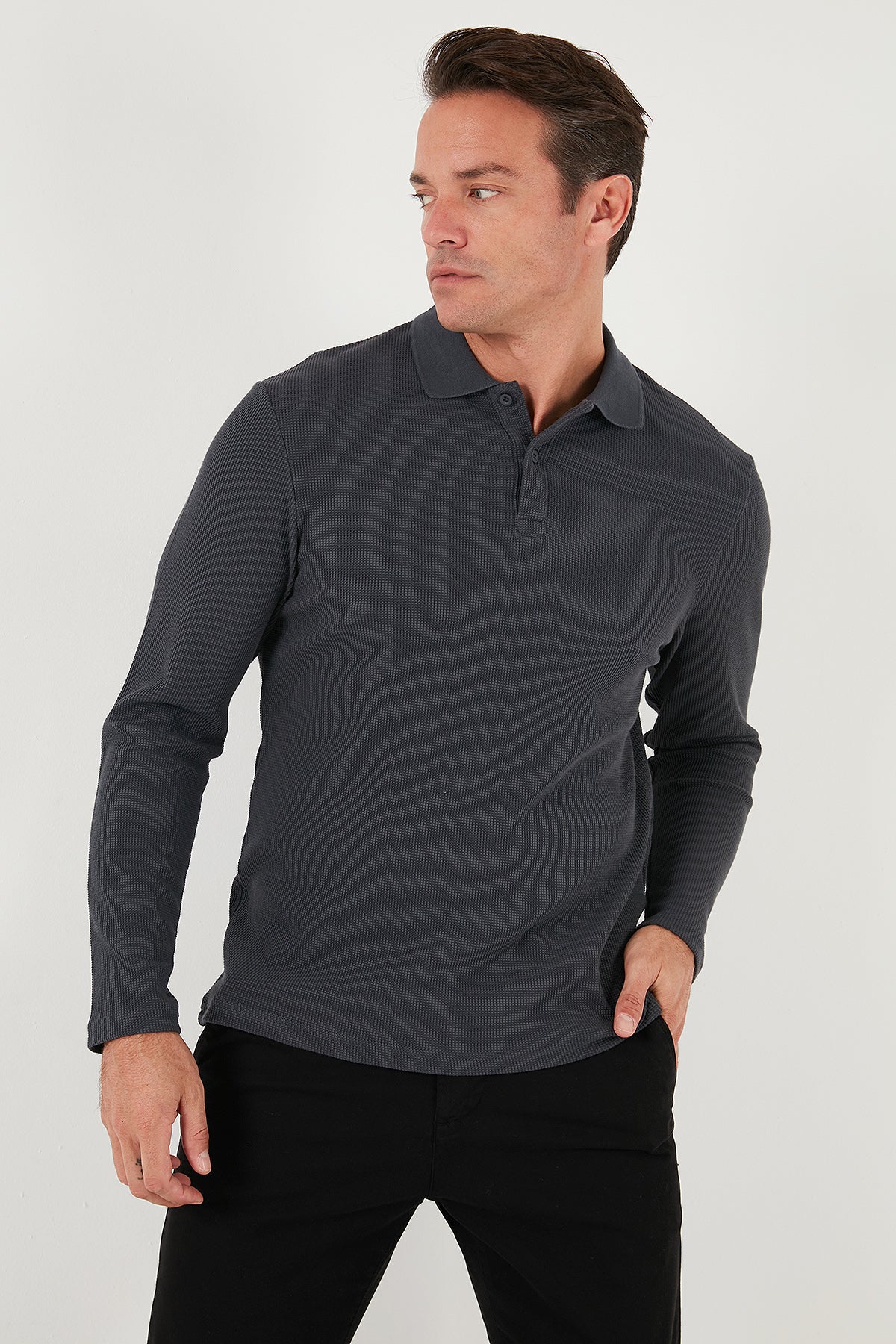 Buratti Pamuklu Regular Fit Düğmeli Polo Yaka Erkek Sweat 5905708 ANTRASİT